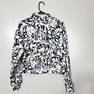 No Comment Hoodie Lightweight Cropped White/Black Size L EUC